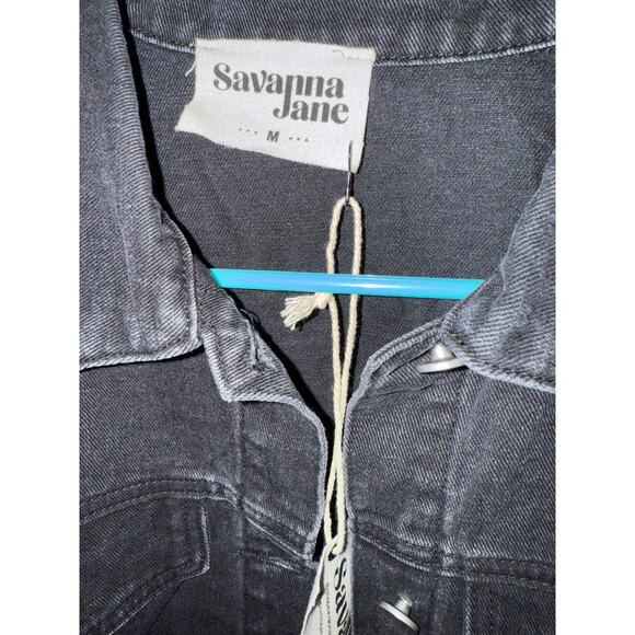 Savanna Jane rhinestone fringe crop front denim jacket black medium western NWT - Picture 6 of 12